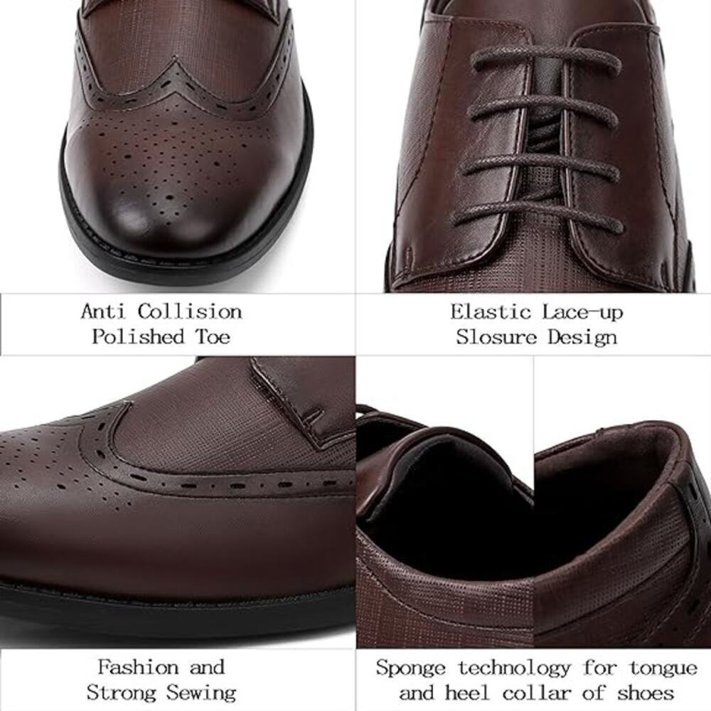 Men Dress Shoes Men Oxford Shoes Leather Stylish Lace-up Business Casual Formal - Picture 2 of 5